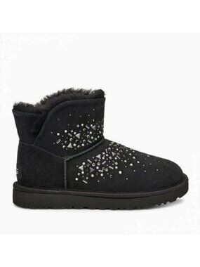 New! UGG Classic Galaxy Mini Bling Boot Black Suede Size 7 1103799 DD33